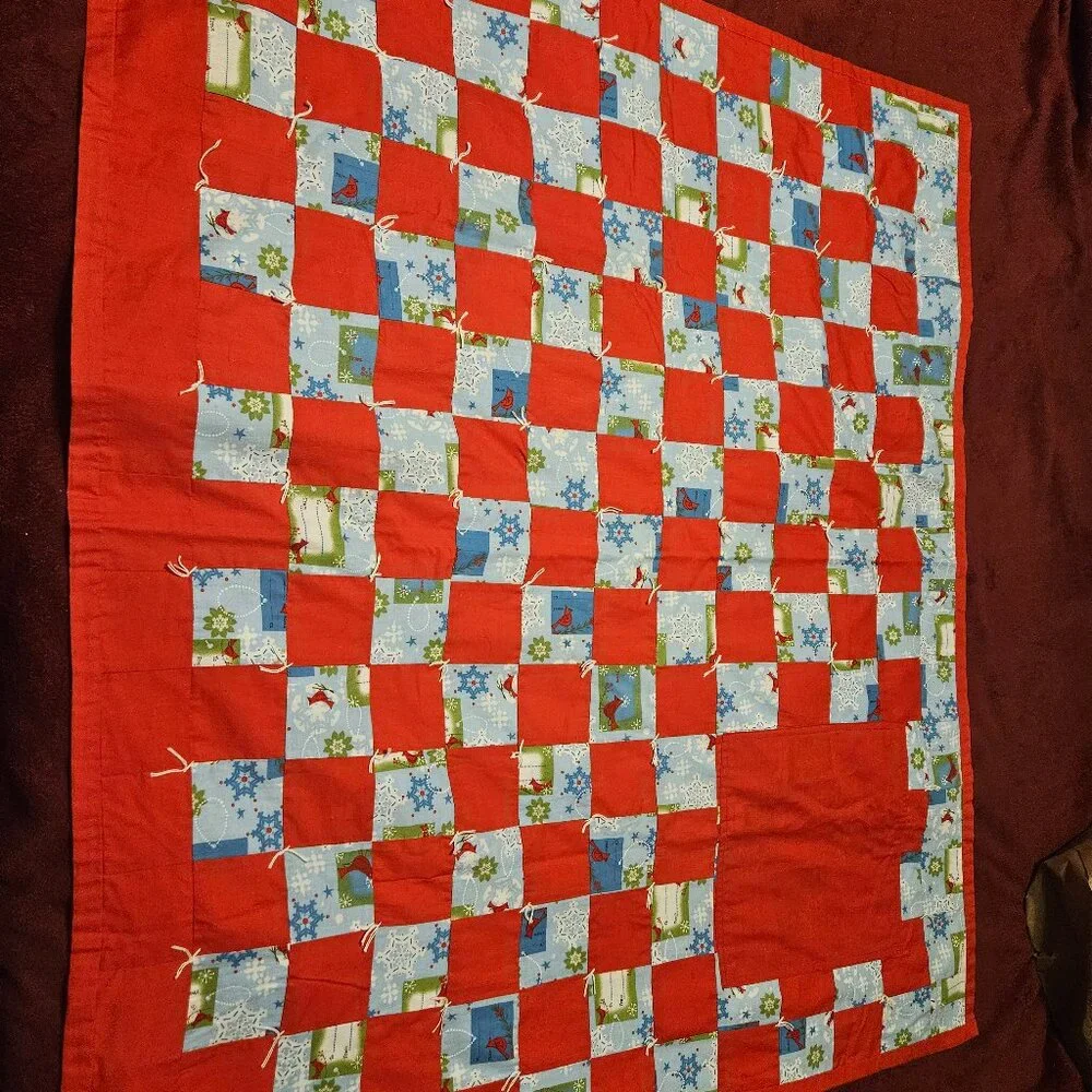 patchwork Chritmas quilt holiday themed two sided  baby lap or pets approx 42x37